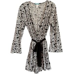 Double Click Romper Womens Large Black White Circle Print Flowy Boho Shorts